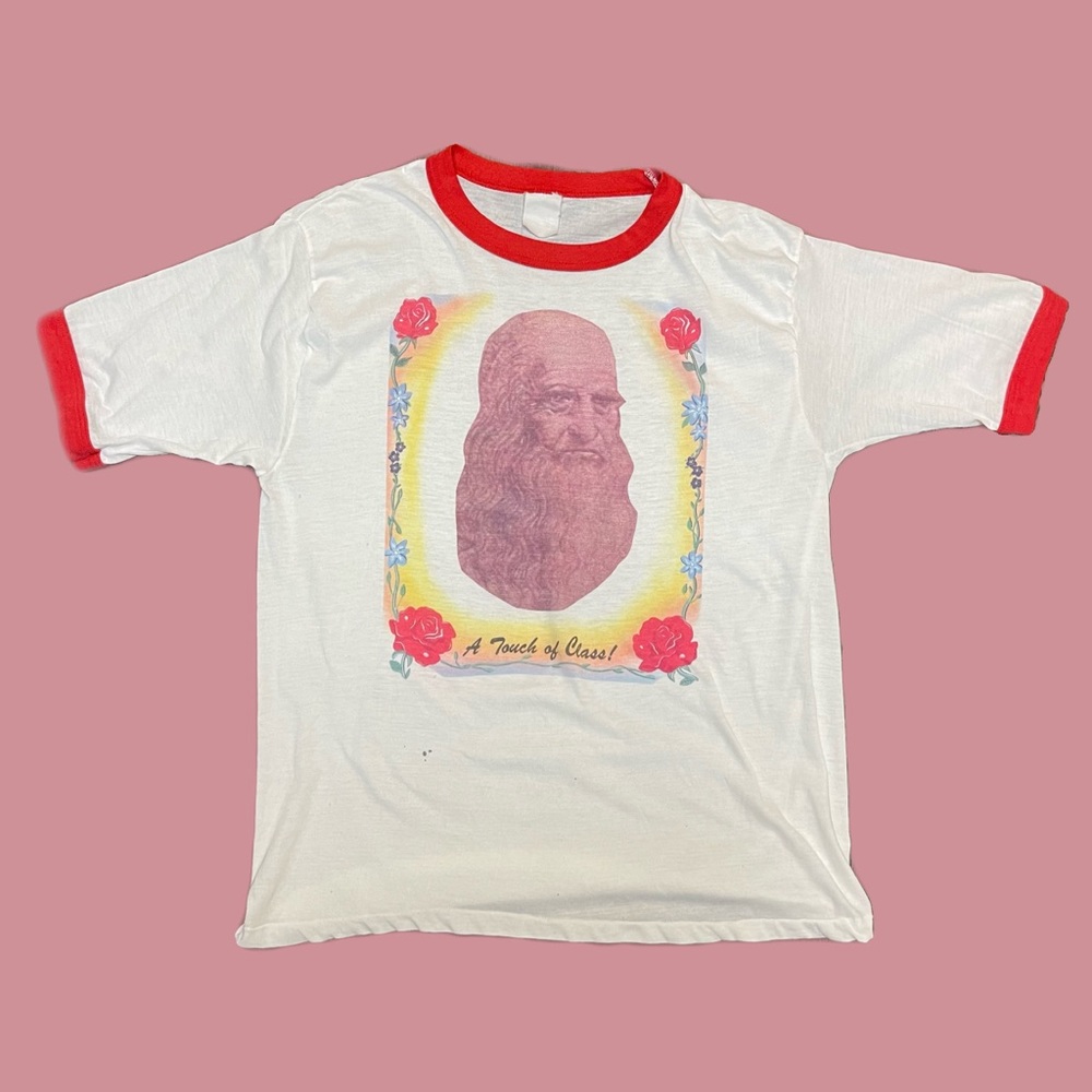 Vintage 70s 80s Leonardo Da Vinci Single Stitch Ringer T Shirt Men’s Size Large